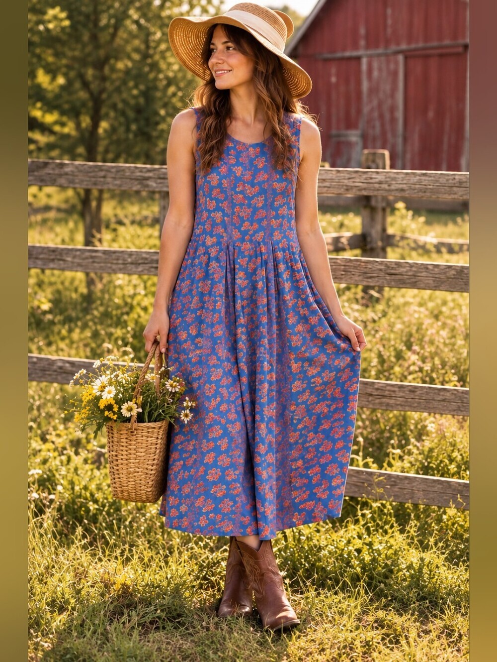 April Cornell Flowy A-line Floral Pleats Cottage Dress Vintage Sleeveless Small